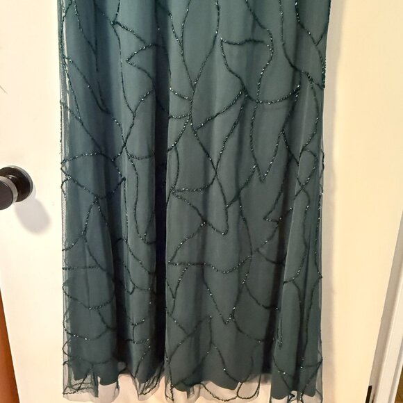 Adrianna Papell Emerald Green Beaded Blouson Sleeve Evening Gown Maxi Dress - Picture 3 of 12